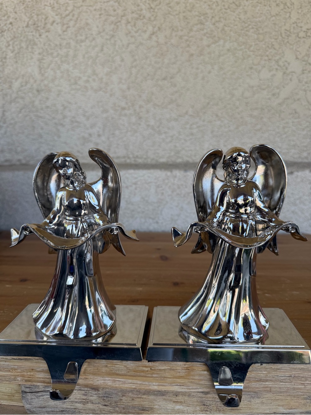 Set of 2 Silver Angel Stocking Holders - Home Accents